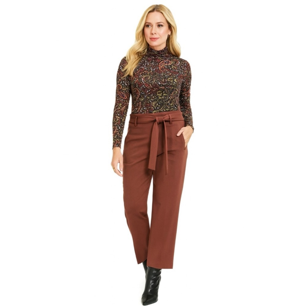 Bar III Brown Paperbag Waist Ankle Cropped Pants XS